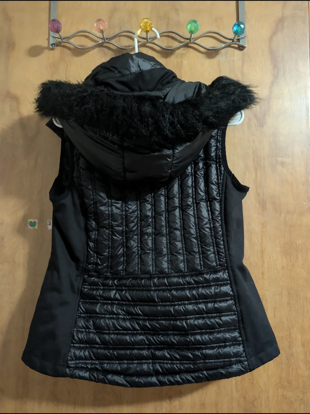 Michael Kors Black Quilted Faux-Fur Hooded Vest